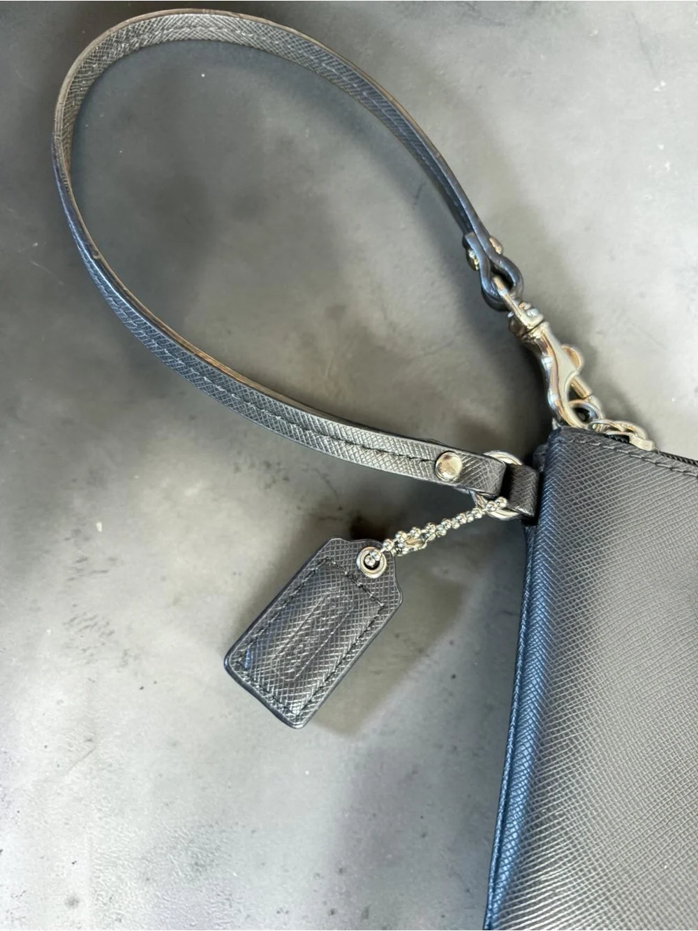 Coach Black Saffiano Leather Bow Accent Wristlet Pouch
